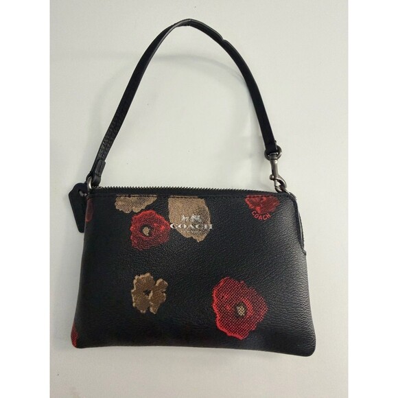 Coach Black Floral Wristlet Zip Close wallet Excellent Condition - Picture 6 of 8